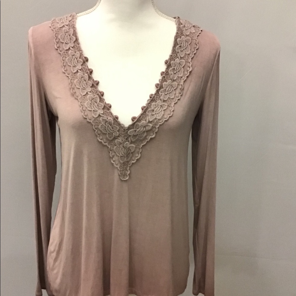 AE Soft & Sexy Mauve Lace Embroidered V Ne…